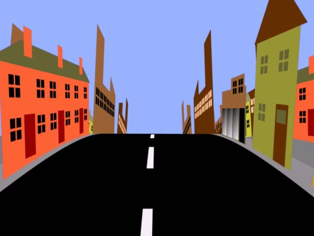 Free animated loop. "Driving Through The Town - daytime" backdrop 4:3 ration