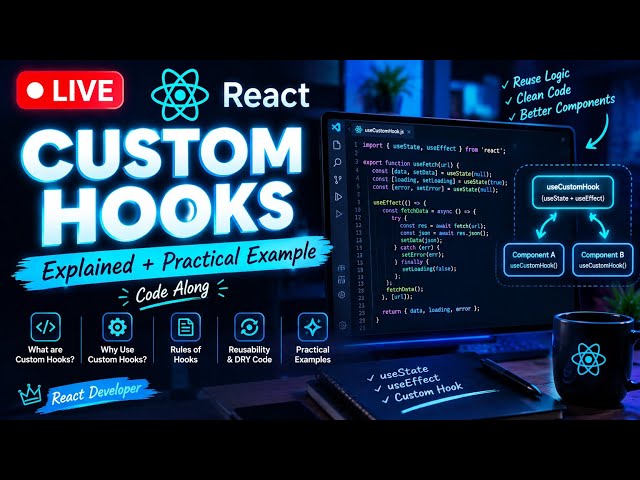 🔴 LIVE | Learning Custom Hooks 🚀 | React Custom Hooks Explained + Practical Example | Live Coding