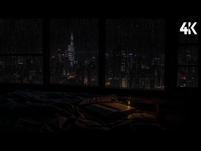 No Ads 😴 Rainy Night NYC Window View | Cozy Bedroom Rain Sounds for Deep Sleep | Relaxing Rain