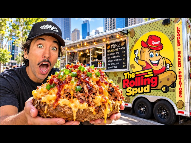 Eating at RANDOM Food Trucks For 24 Hours...