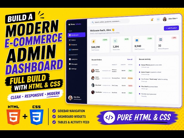 Build a Complete Admin Dashboard with HTML & CSS