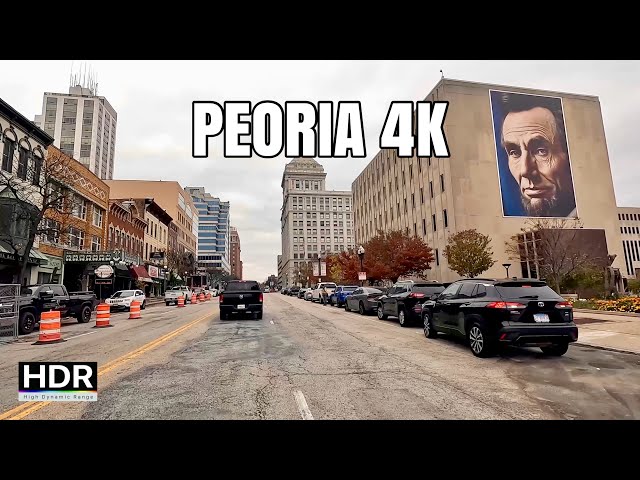 Driving Peoria, Illinois 4K || Downtown, Madison Theatre