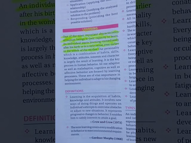 Learning | introduction of learning | definition of learning in psychology #learning #definition