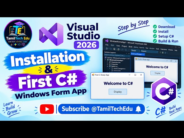 Visual Studio 2026 Installation & First C# Windows Forms App | C# Tutorial for Beginners | Tamil