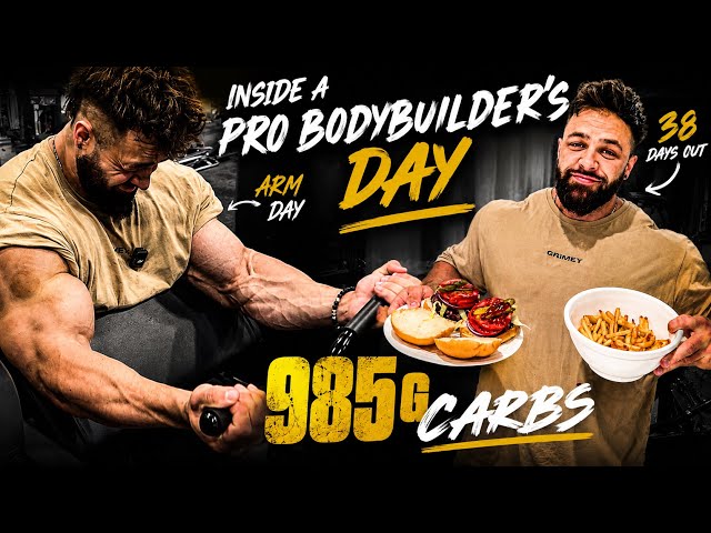 INSIDE A PRO BODYBUILDERS DAY | 985g CARBS, ARM WORKOUT - 38 DAYS OUT