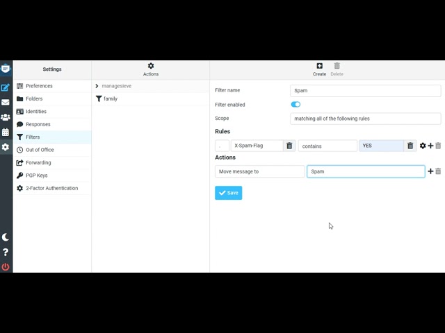 Roundcube create Spam Filter