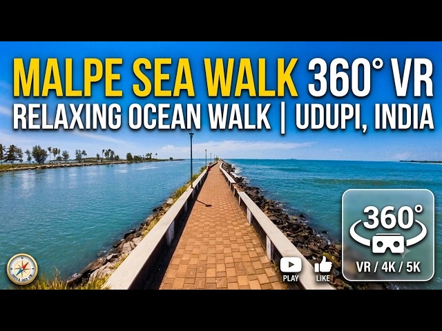 Relaxing Ocean Walk in 360° VR | Malpe Beach Sea Walk (Natural Waves Audio)