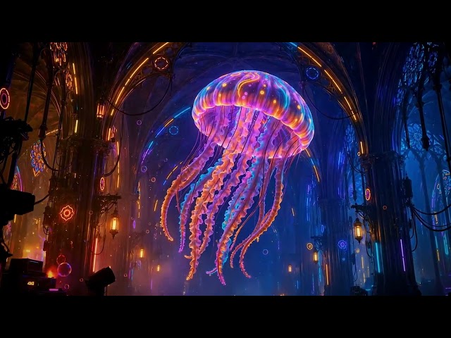 Neon Jellyfish Festival VJ Loop - Amber Indigo Gothic EDM Visual  Cinematic DJ Background [4K]