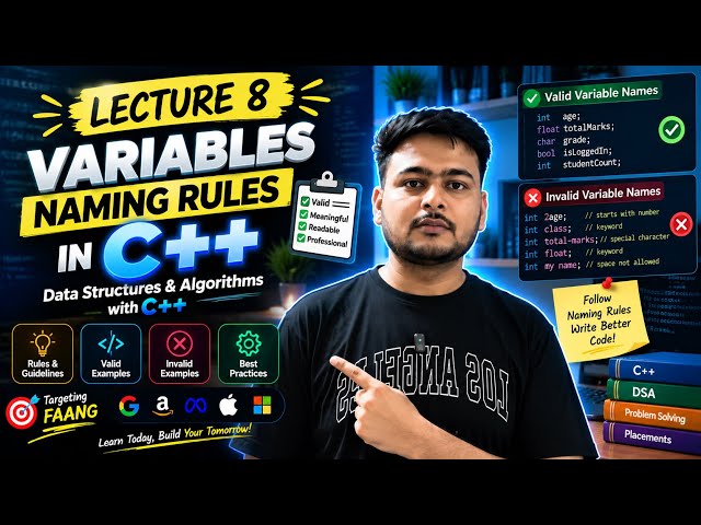 Lecture 8 : Variables Naming Rules| Data Structures & Algorithms with C++