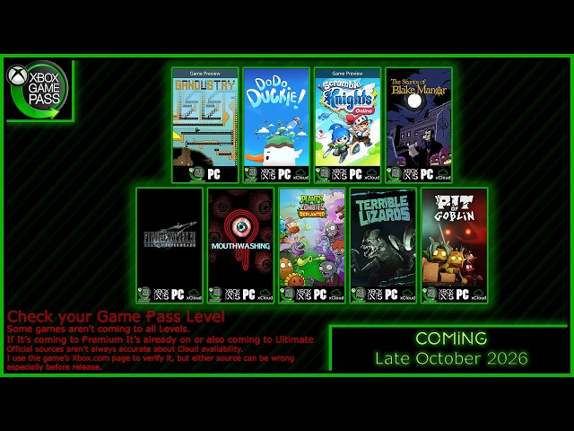 Coming to XBOX Game Pass Late October 2026