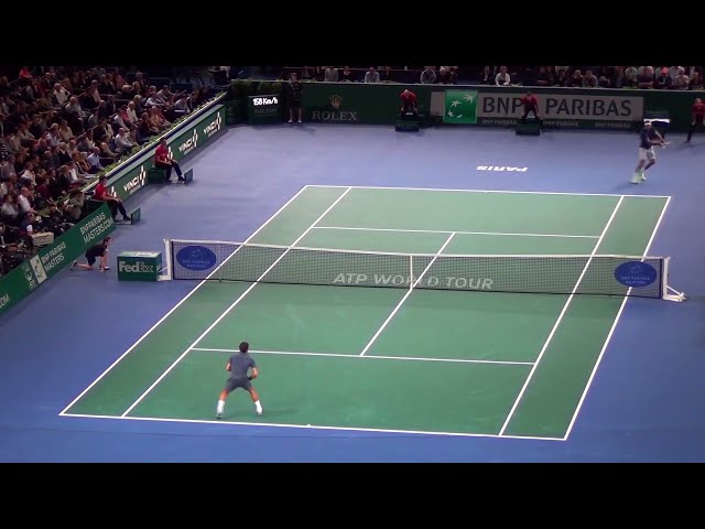 Juan Martín Del Potro: great passing shot in Slow Motion vs Federer (Court Level ATP Match)