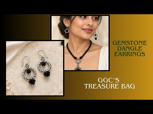 Black Onyx gemstone dangle drop Earrings with Ggc’s treasure bag Desert Dreams Collection 