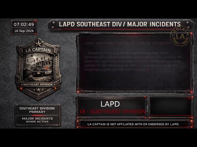 Southeast Division - *Live* LAPD Police Scanner - LA Captain - 15-Sep-2026 - S5