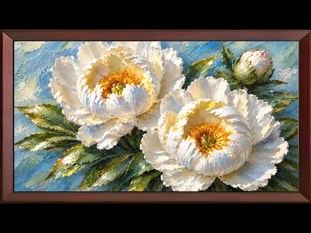 hree White Flowers Oil Painting | 1 Hour Silent Continuous Shot