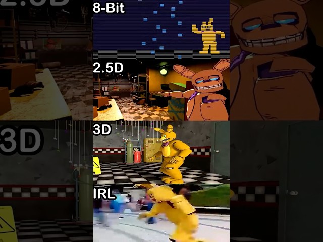 FNaF Springlock Failure In A Nutshell: 8-BIT VS 2.5D VS 3D VS IRL | FNaF 2 Movie MEME