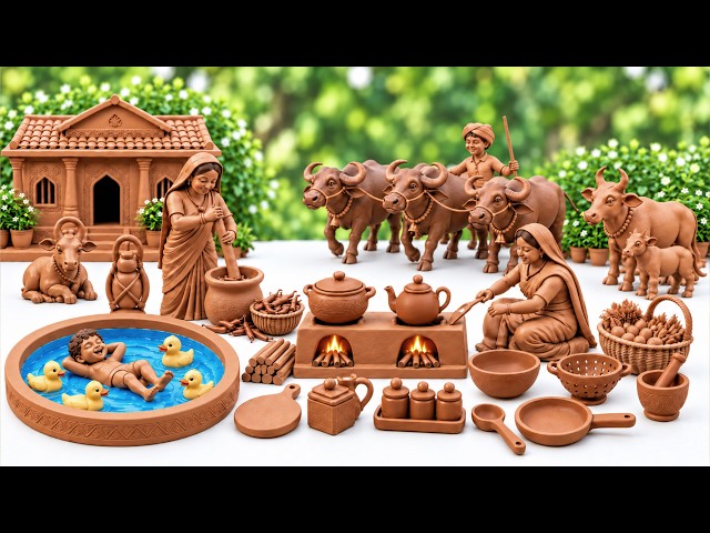 12 Cute Tiny Kitchen Set DIY | How to Make Miniature Mitti Bartan | Handmade Mini Clay Kitchen Set