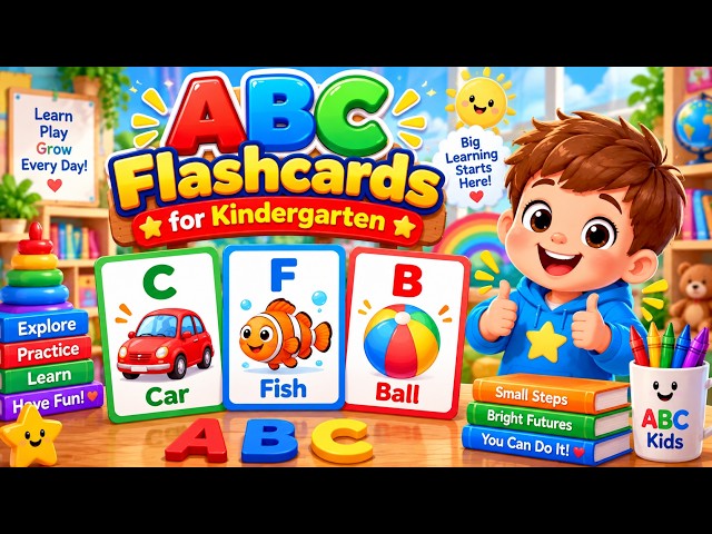 ABC Flashcards for Kindergarten | Alphabet Words A to Z | ABC Learning for Toddlers | Preschool ABCD