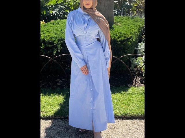 Blue Striped Single-breasted Maxi Shirt Dress