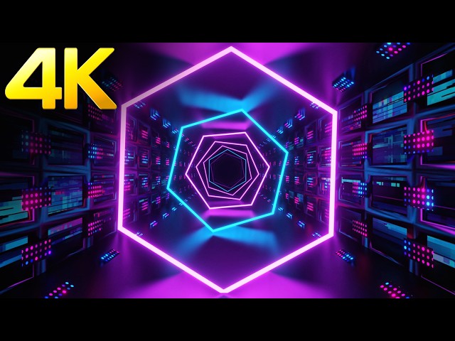 4K Screensaver Digital Neon Trippy Hexagon–Cyberpunk VJ Visual Loop Futuristic Background (No Sound)