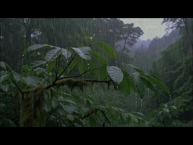 Let Go of Stress & Insomnia with Soothing Rain Sounds on Dence Forest Leaves
