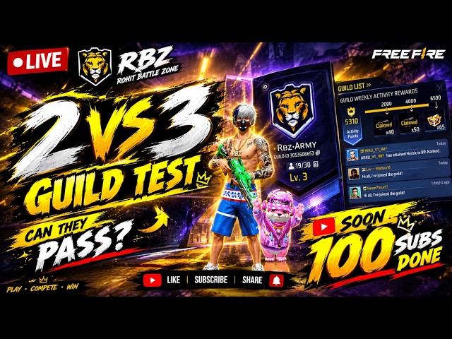 LIVE - WHO CAN WIN IN 2 VS 3 GUILD TEST ? | 100 SUBS SOON !!