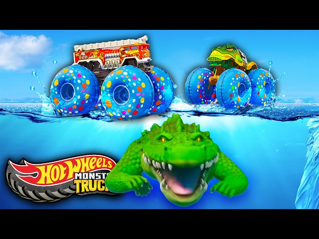🌊 Sink or Float? Monster Trucks Lake Race! | Hot Wheels Monster Trucks