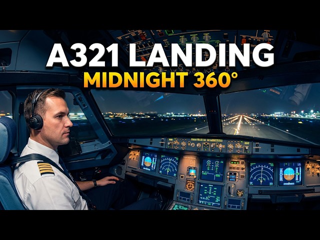 360° A321 Midnight Landing: Real Airbus Captain's Cockpit View!