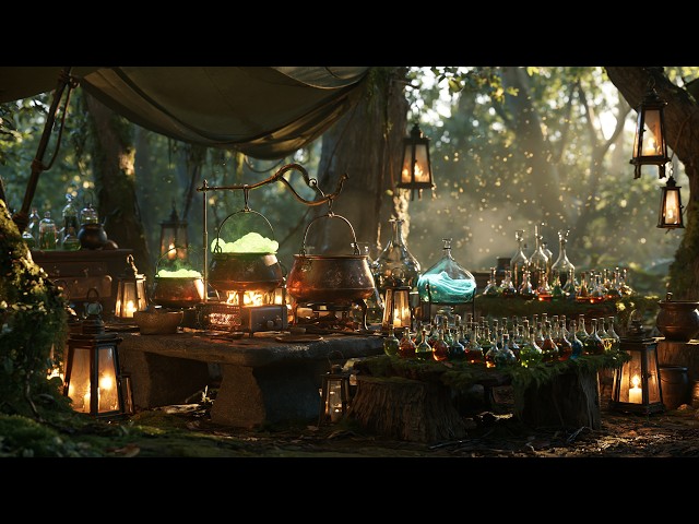 Colored Vials Fill the Forest Workbench — Dreamlike Medieval Celtic Music & Enchanted Ambience | 4K