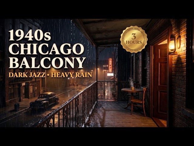 Dark Jazz & Heavy Rain Ambience 🎷 2 AM Chicago Balcony at Night (Sleep/Study)