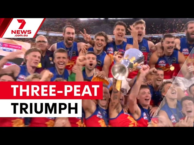Lions claim historic three-peat in thrilling grand final | 7NEWS