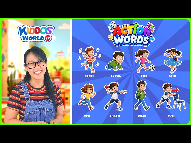 Learn Action Words for Kids with Miss V | Fun Verbs for Kids | Kiddos World TV