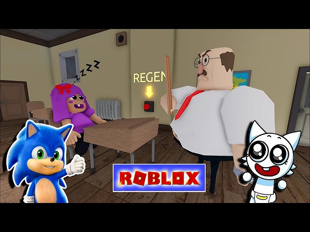 BABY SONIC vs BABY POLLY SLEEPING IN CLASS!?? EVIL TEACHER MAD... #roblox #obby