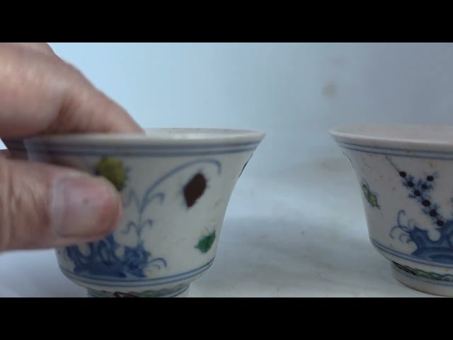 A Pair of Doucai Autunm Cups, Ming Dynasty Chenghua, 明成化鬥彩三秋杯一對, 1368-1644.