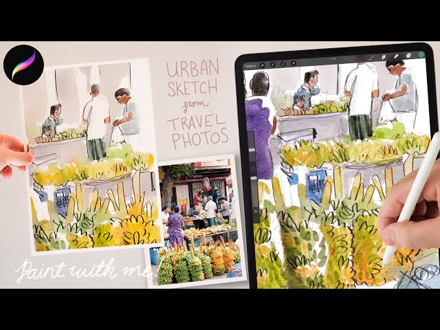 How to turn any photo into a watercolor urban sketch using procreate. Step-by-step urban sketching