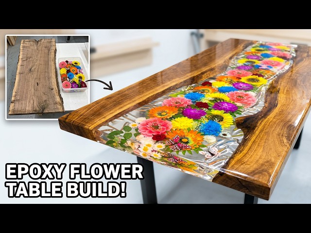 Flower Epoxy Table Build — Walnut Slab, Faux Flowers, Deep Pour Resin