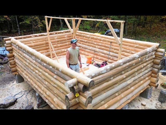 4 Days Building My Log Cabin In The Wilderness Solo | Racing Winter
