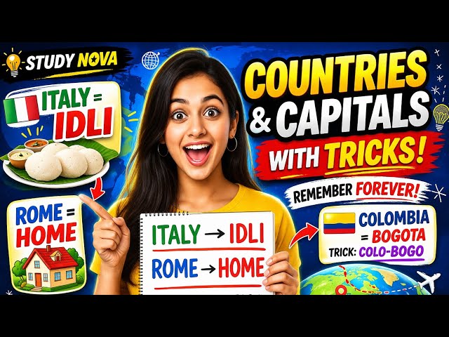 Never Forget Capitals Again 😱 | Easy Tricks Method | Study Nova | Static G.K. | #CountriesAndCapital