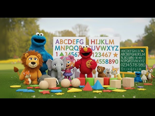 Learn ABC, counting 1 to 10  shapes  animals  with Sesame Street Elmo Cookie Monster & Abby cadabby