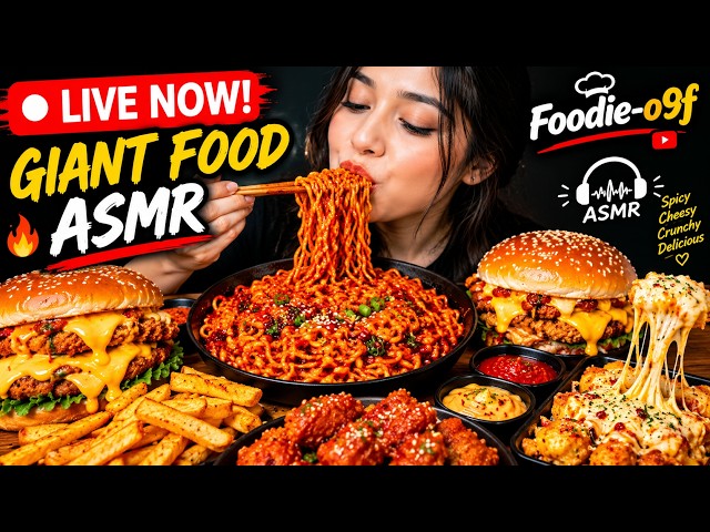 🔴 LIVE Food ASMR 🍜 Giant Spicy Noodles & Cheesy Crunch Eating | Foodie-o9f