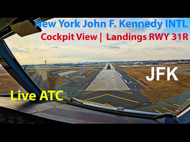 New York JFK Landing RWY 31R | Full Cockpit ILS Approach, Landing & Taxi | Live ATC
