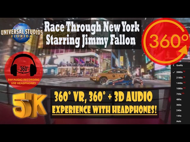 Race Through New York Starring Jimmy Fallon - Universal Studios Florida [5K 360° | 360° + 3D Audio]