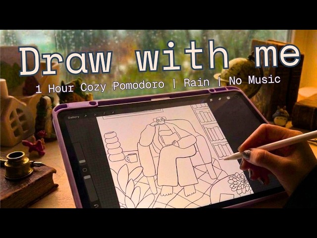 Colouring Library Dogs 📚 1-Hour Cozy Pomodoro | Rain + iPad Sounds