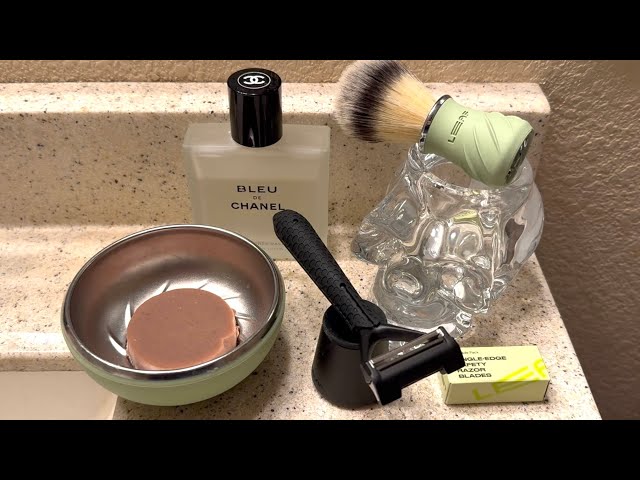 New- “Leaf Two” Razor, Leaf Fig Soap, Leaf Shave Bowl & Brush, & Chanel Bleu Aftershave.