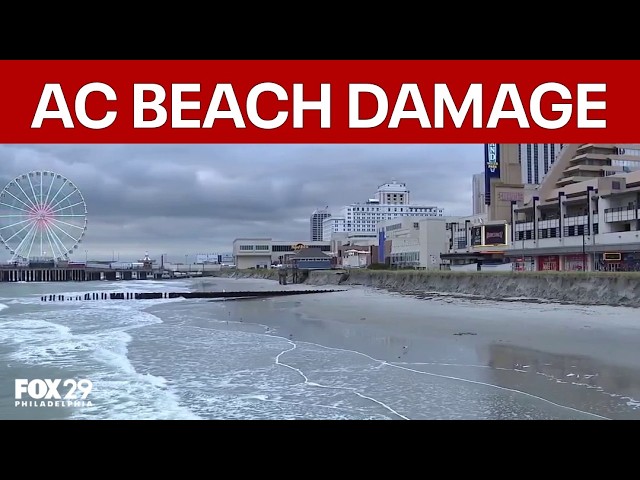 Nor'easter leaves sand cliffs, beach damage in Atlantic City