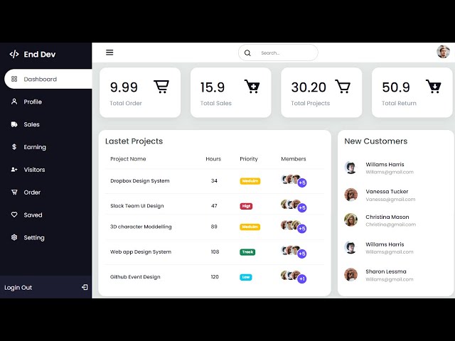 Create a Responsive Admin Dashboard Using HTML And CSS  And JavaScript