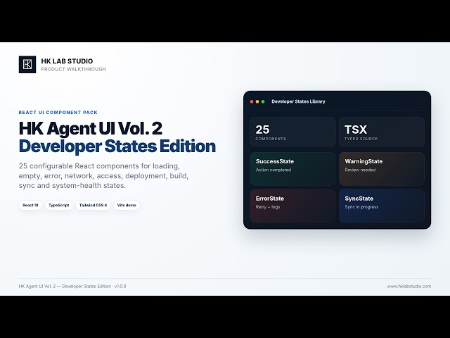 HK Agent UI Vol. 2 — Developer States Edition — React Developer State Components | HK Lab Studio