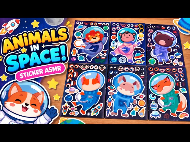 Space Adventure with Cute Animals! 🚀🐻 Astronaut Sticker ASMR