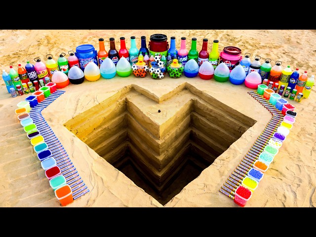 Giant Underground Hole Experiment with Balloons, Orbeez, Big 7up Coca Cola, Fanta & Mentos