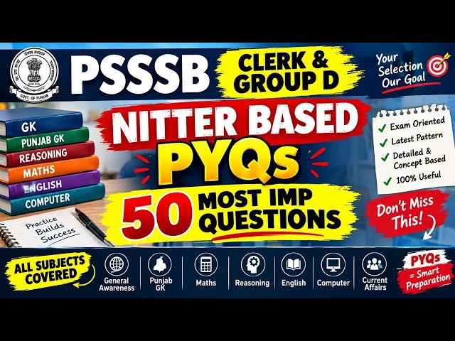 PSSSB Group D PYQs | 50 Most Important GNDU Based Questions | All Subjects | PSSSB 2026