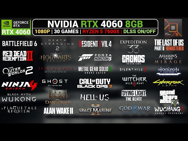 Nvidia RTX 4060 8GB Gaming Test in 30 Games (2026) | Ryzen 5 7600X | 1080P | DLSS ON/OFF TESTED